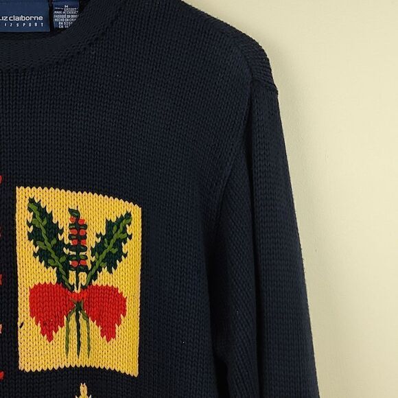 Liz Claiborne LizSport Chunky Knit Long Sleeve Cotton Holiday Sweater Size M - Picture 6 of 9